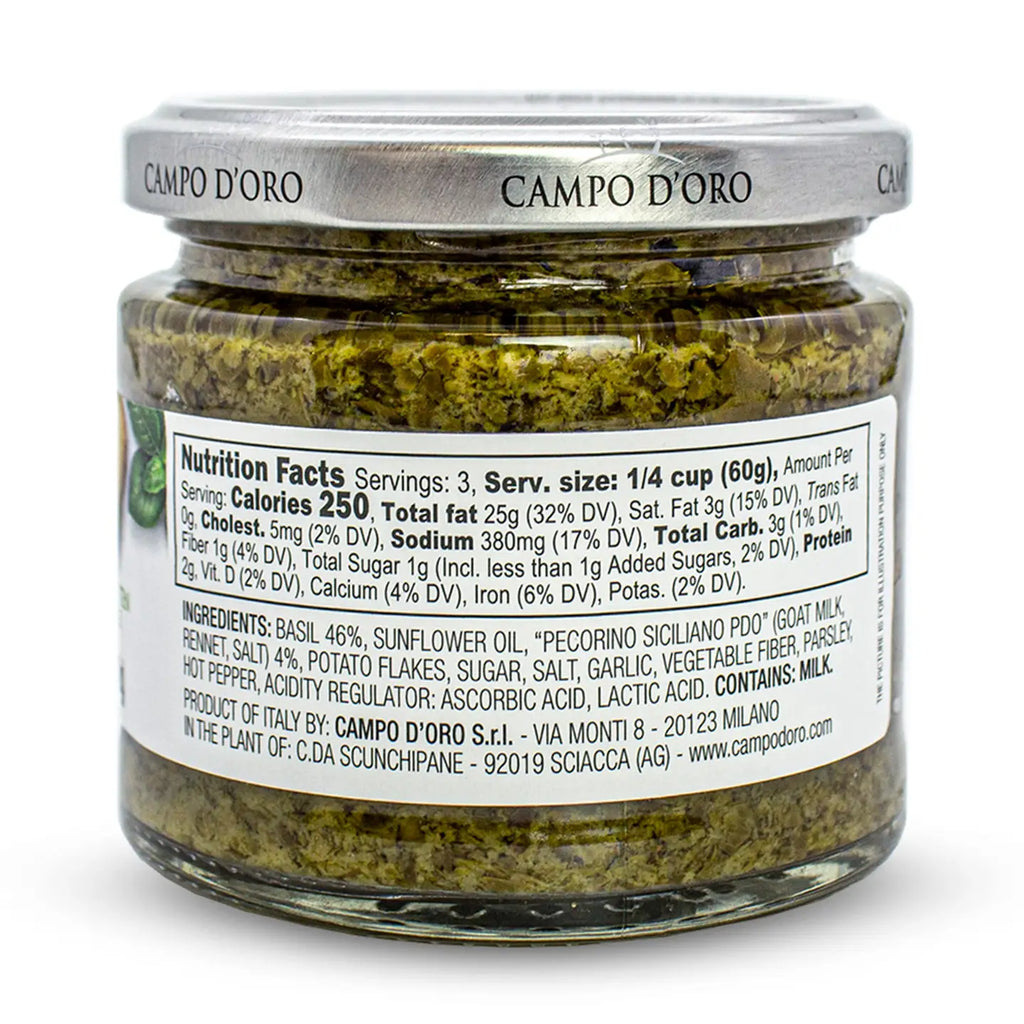 Campo D'oro, Basil Pesto with Pecorino cheese nutritional info