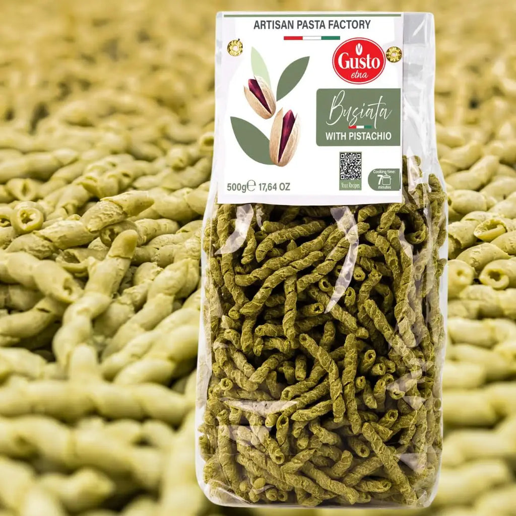 Gusto Etna Pistachio Busiata Pasta – Artisan Italian Spiral Pasta imported from Italy